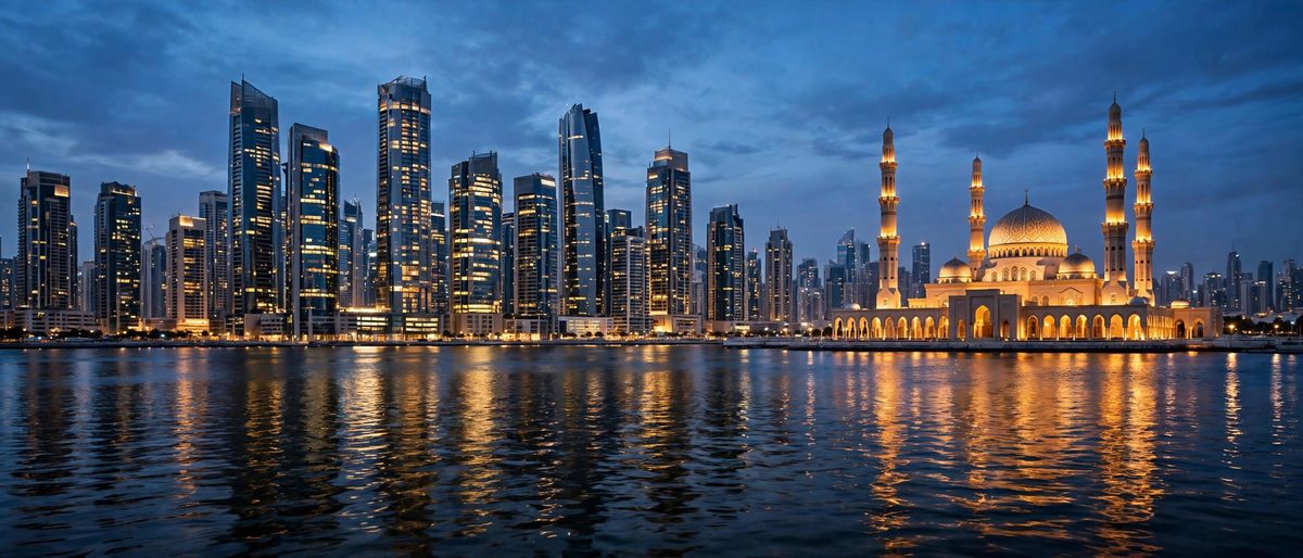 أفق مدينة خليجية عند الغروب